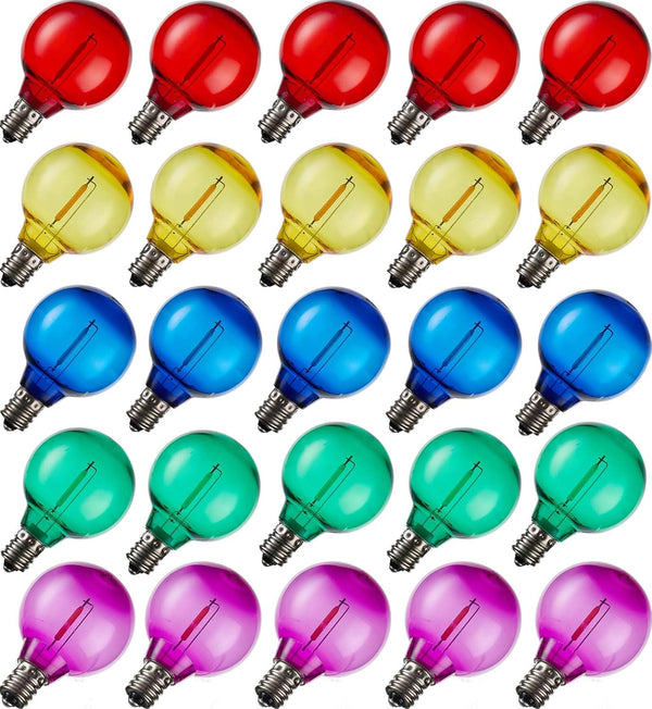 G40 Multicolor LED Outdoor String Light Bulbs, Shatterproof Waterproof, E12 Base Replacement