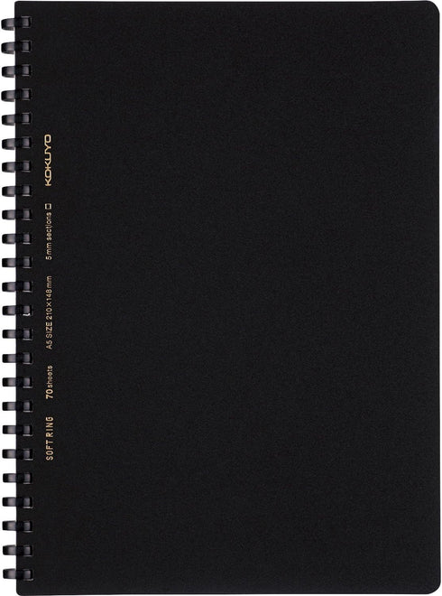 KOKUYO D Shaped Soft Ring Notebook, A5, 5mm Grid Ruled, 70 Sheets, Black, Japan Import (SU-SV437S5-D)