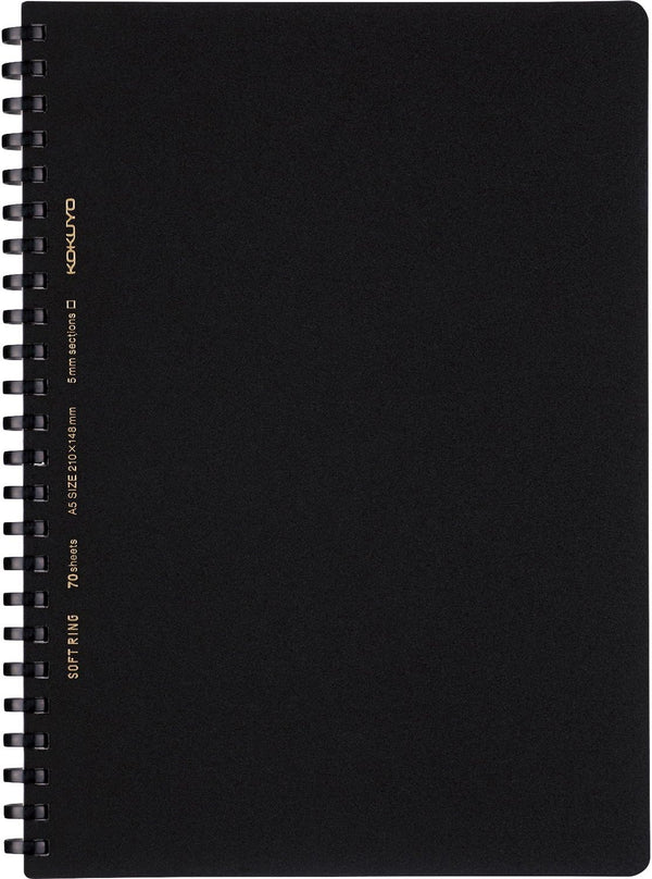 KOKUYO D Shaped Soft Ring Notebook, A5, 5mm Grid Ruled, 70 Sheets, Black, Japan Import (SU-SV437S5-D)