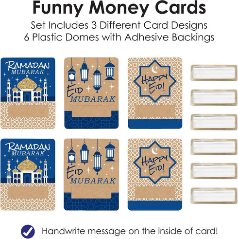 Set 6 Big Dot of Happiness Ramadan - DIY Assorted Eid Mubarak Party Cash Holder Gift - Funny Money Cards