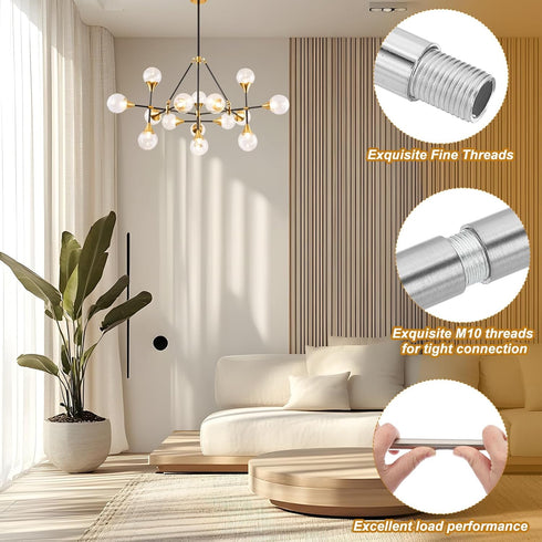 PATIKIL 6 Sets 6" M10 1mm Threaded Extension Rod, x Fine Thread Lamp Pipe with Lamp Pipe Nipples for Pendant Light