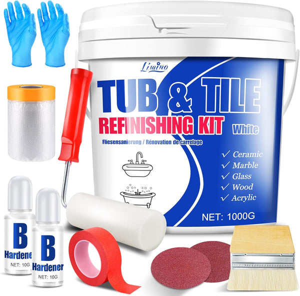 Tub and Tile Refinishing Kit - 35oz Semi-Gloss White Tile Paint with