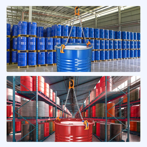 FAHKNS 2000lbs/1T Chain Drum Lifter with G80 Lifting Chain for 55 Gallon Drums, Oil Barrel Clamp Transport Tool