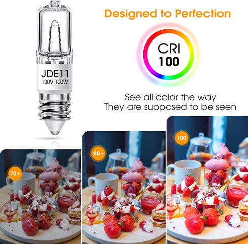 JDE11 120V 100W, E11 Bulb, E11 Bulbs, T4 Dimmable Bulbs, 2800K JDE11 Bulb 2 Pack Flaspar Halogen Light Mini Base