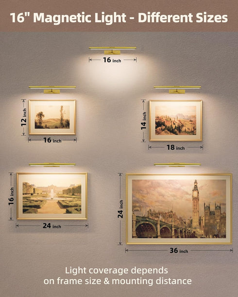 4800mAh 16in Dimmable 3 EZVALO Picture Light for Wall, Rechargeable Wireless Remote, Magnetic LED Art Display Light