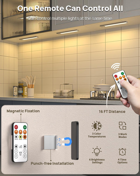 Flysein 12" Closet 3 Dimmable, Counter Under Cabinet Lights Wireless, Motion Sensor Light Indoor with Remote, LED