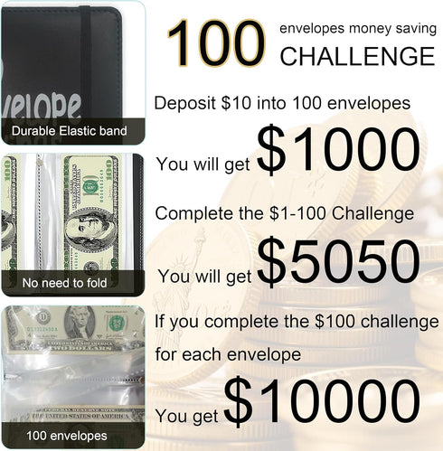 APMFHO 100 $10,000 $5,050, Days Money Saving Challenge Coin Envelope Budgetstorage Book, Money Saving Binder, Easy