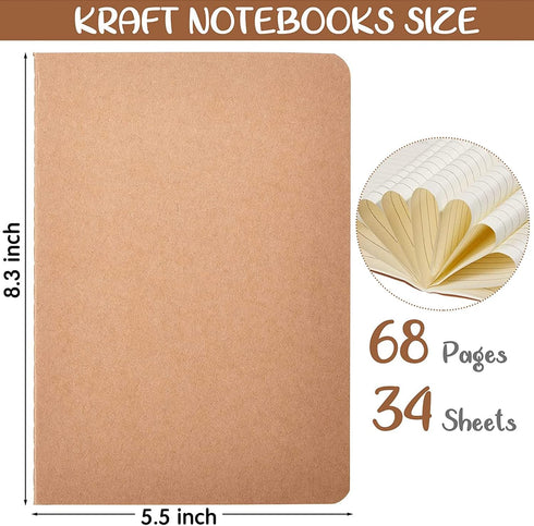Epakh 48 Pack A5 Kraft Paper Notebooks, 8.3 x 5.5 Inch Travel Notebook Journals for Students, 68 Pages