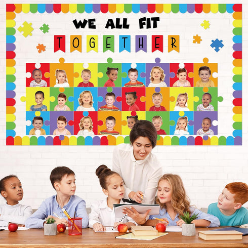 Set gisgfim Building Blocks Classroom Bulletin Board Decorations We All Fit Together Cutouts Toy Bricks Bulletin Board