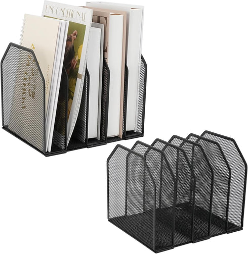 RETON 2 Pack Mesh File Sorter Organizer for Desktop, 5-Section Black Metal Vertical