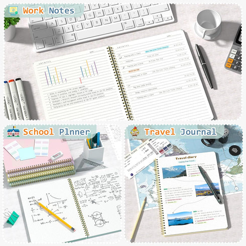 Umriox 4 Pack Lined Spiral Journal Notebook, 160 Pages, 8.5" x 11" College Ruled Notebook with Sticky Tabs