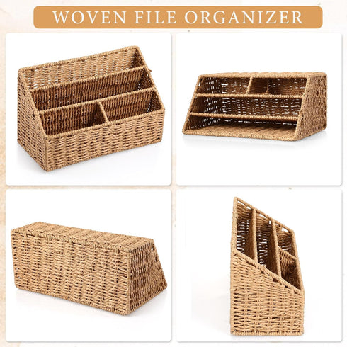 Sintuff 2 Pcs Woven Mail Organizer and Pencil Holder Set, Countertop Storage Desktop Pencil Cups for Home Office