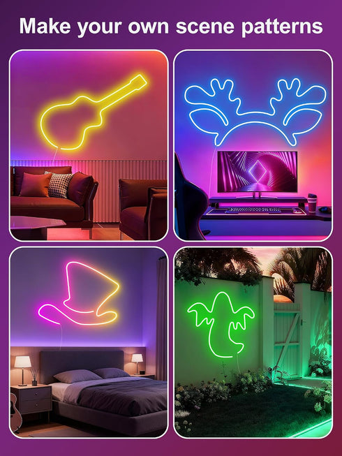 20Ft IP67 RIYO Neon Rope Lights, RGB LED Strip Lights - App & Remote Control, Music Sync, Waterproof, Flexible Neon