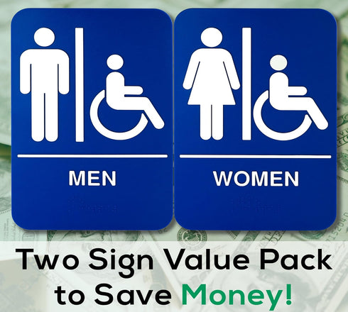Retail Genius ADA Mens and Womens Restroom Braille Signs 9 in x 6 in with Braille Lettering, Durable Plastic,