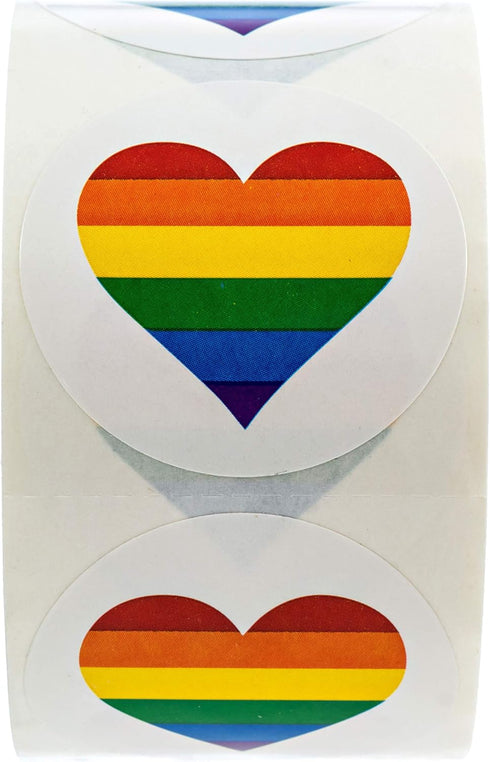 Rainbow Heart Stickers, 500 Colorful Gay Pride Stickers, 1.5" Circle Pride Heart Labels
