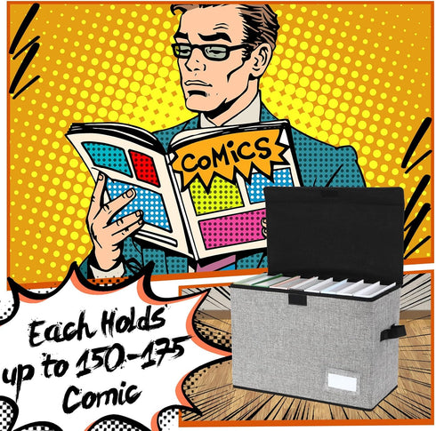 Chuangdi 6 Pcs Comic Book Storage Boxes - Collapsible Short Box Case with Lid, Holds 150 Comics (Gray)