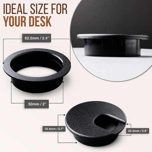 MAHDPRO Desk Grommet 2 Inch (50 mm) Pack of 5, Black ABS Plastic Cable Hole Cover for Computer Table