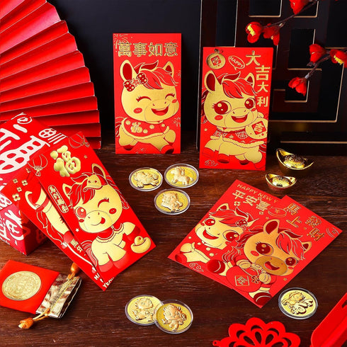DAVAXI 24 2026 Packets Pcs Horse Coins Red Envelope Chinese New Year Gift Chinese Red Envelopes Lunar New Year Of Horse