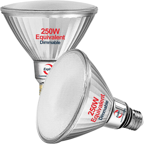 Explux 250 Watt Equivalent PAR38 LED Flood Light Bulbs, 3300 Lumens, Dimmable, 5000K Daylight, Outdoor Waterproof, 2