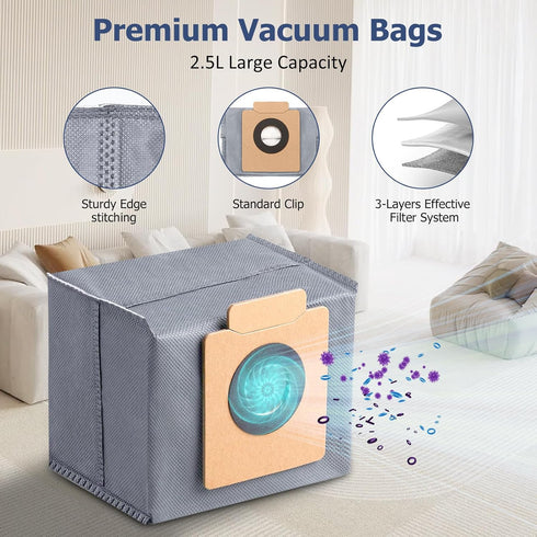 12 Pack Replacement Parts Dust Bags Mop Pads for eufy X10 Pro Omni Accessories Robot Vacuum Self-Empty Station