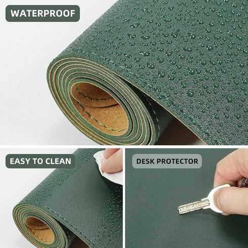 Leather Desk Pad Protector, Large Natural Cork & PU Leather Mat, Waterproof Writing Pad for Office & Home, Dark Green