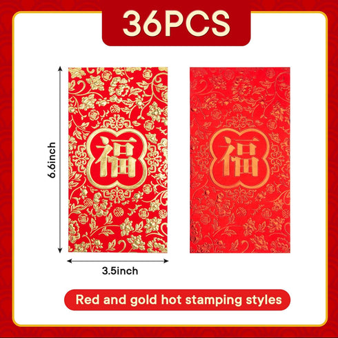VGOODALL 36PCS Red Envelopes Chinese 2024 Dragon Year,Chinese New Year Hong Bao Packet Red Gold Lucky Money Pockets 6.6x3.5 Inch for New Year Spring Festival Wedding Birthday Supplies by VGOODALL