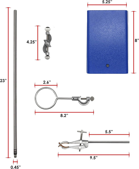 EISCO Chemical Resistant Steel Ring Stand Set, Lab Stand Support with Clamp, 8 Inch x 5 Inch Base