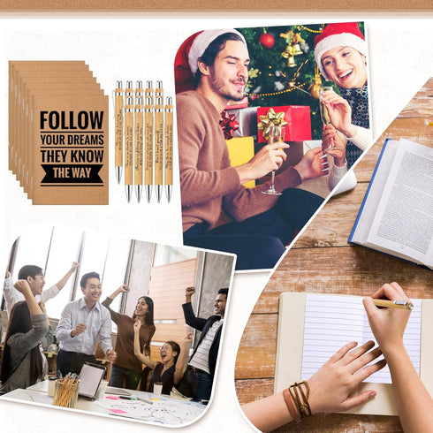 PerKoop 120 Pcs Inspirational Notebooks, Motivational Pens, Thank You Wood Bamboo Pen, Employee Appreciation Gifts Bulk