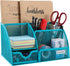 EasyPAG Desk Organizer, Blue - Mesh Desktop Caddy with 6 Compartments and 1 Drawer for Office, Home, School