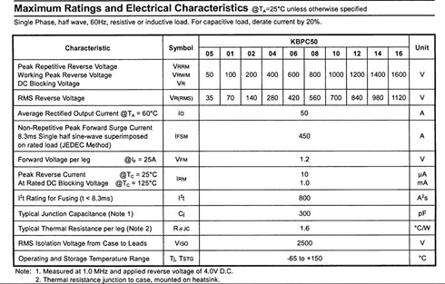 5pcs KBPC5010 Bridge Rectifier Diode, 50A 1000V Single Phase, Full Wave Electronic Silicon Diodes