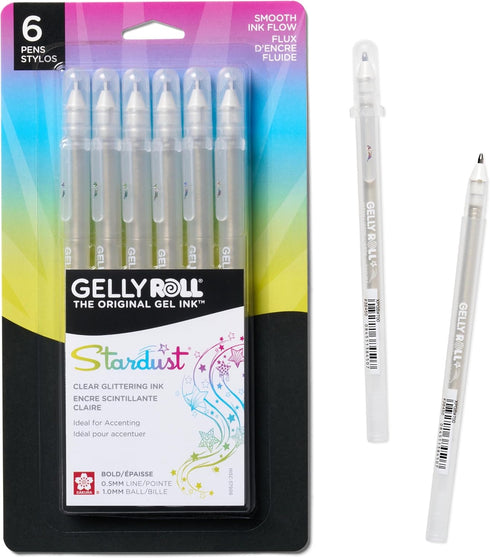 SAKURA Gelly Roll Stardust Clear Glitter Gel Pens - 6 Pack Bold Point Ink for Lettering, Drawing, Invitations &