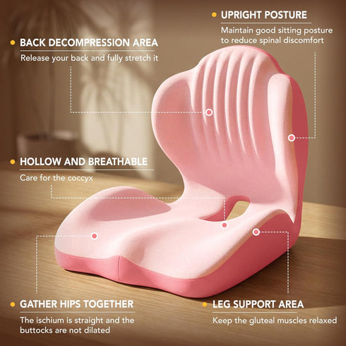 Tailbone Ergonomic Seat Cushion, Office Chair Seat Cushions with L-Shaped Integrated Design, Memory Foam Orthopedic