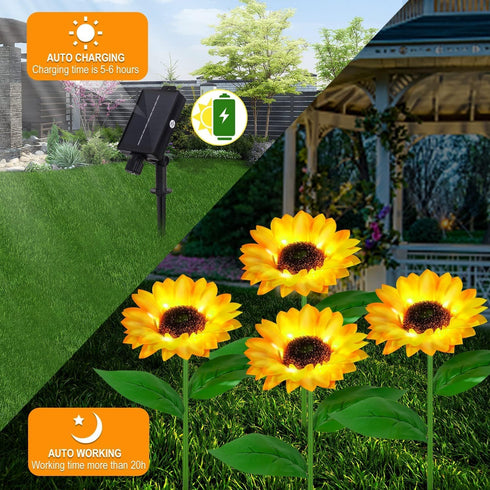 Indoor-4 Pack 8 Solar Sunfower Lights Outdoor& Sunflower Lights with Remote, Modes Home Garden Decor,Sunflowers Gifts