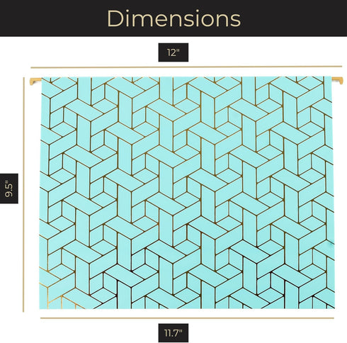 Blu Monaco Cute Hanging File Folders 12 Pack in Pretty Aqua with Gold Foil Pattern, Letter Size with Adjustable Tabs