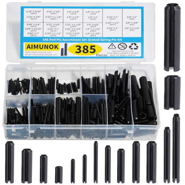 385PCS Roll Pin Set - 26 Sizes Spring Dowel Tension Roll Pins Assortment Kit for Home Improvement and Automotive Repair