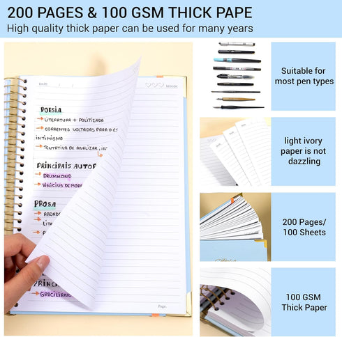 Spiral Journal Notebook for Women, Hardcover, College Ruled, 7" x 10", 100GSM Lined Notebooks
