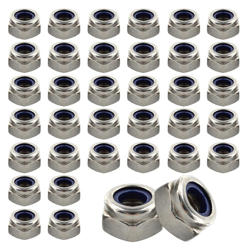PDETVEO 50PCS Stainless Steel 304 Lock Nuts, M5-0.8 Nylon Insert Hex Lock Nuts