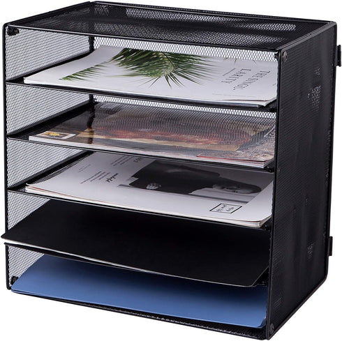 EASEPRES 5 Slot Mesh Desk Organizer Tray, File Paper Letter Folder Holder for Office Home School Classroom, Black, 2