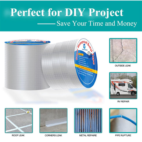Super Waterproof Butyl Tape and Patch, Adhesive Duct Tape with Aluminium for Pool & RV Roof Repair
