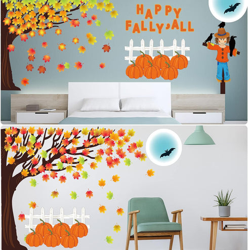 Zonon 128 Pcs Happy Fall Y'all Classroom Tree Bulletin Board Set, Woodland Whimsy Autumn Decorations for Thanksgiving