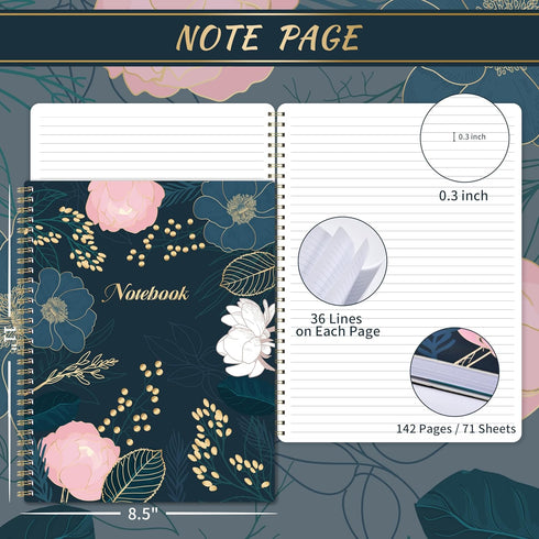 Ruled Notebook/Journal - Lined Journal, 8.5”x 10.5”, Spiral Notebook, 142 Pages, Perfect for Office & School