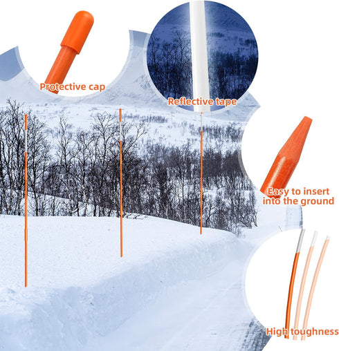 AHKUNMT 20Pcs Markers,4Ft (20, Driveway Driveway Reflective Poles, Orange Fiberglass Snow Stakes with Reflective Tape