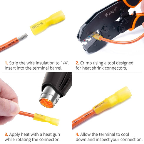 Wirefy 250 PCS Heat Shrink Spade Connector Kit - Male & Female Spade Wire Connectors, 22-10 Gauge