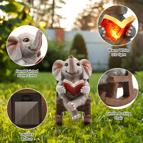 Elephant Decor Garden Statues - Lucky Miniature Solar Sculpture for Patio and Home Yard