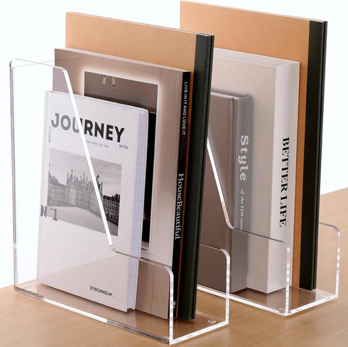 SANRUI Clear Magazine File Holder - Vertical File Folder Holder, Acrylic Desk Organizer for File Storage, 2-Pack