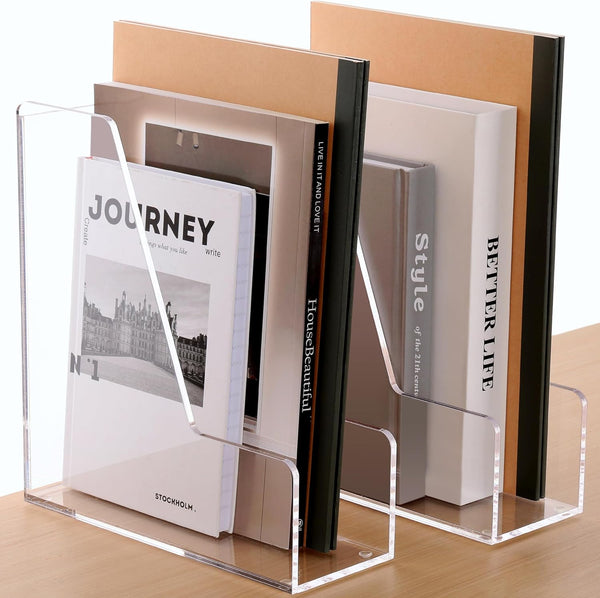 SANRUI Clear Magazine File Holder - Vertical File Folder Holder, Acrylic Desk Organizer for File Storage, 2-Pack