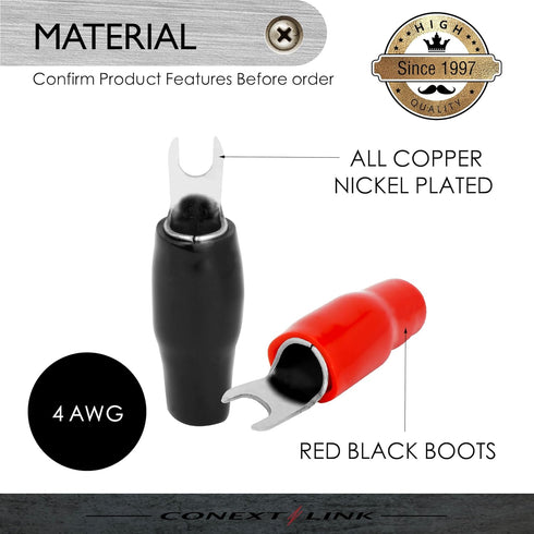 Conext Link 20pcs Barrier Spade Fork Terminal Connector 4 GA AWG Gauge Crimp Red Black Boot (16554)