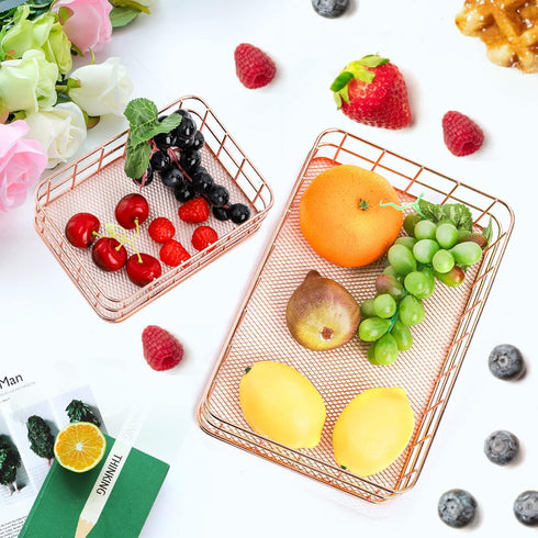 Hacaroa 4 Pack Rose Gold Wire Mesh Basket, Metal Desk Drawer Organizer for Cosmetics, Stationery, and Snacks
