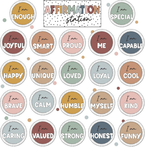 Boho Affirmation Station Bulletin Board Set, Rainbow Positive Affirmations Decorations for Classroom and Mirror Wall