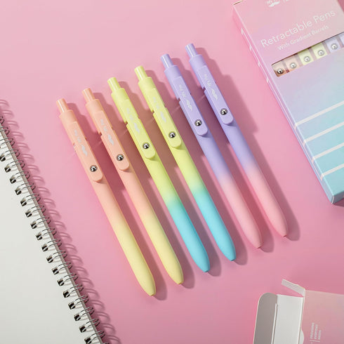 Mr. Pen Retractable Gel Pens, 6 Pack, Black Gel Pens, Gradient Color Barrels, Fine Point 0.5mm, Cute Aesthetic Pens